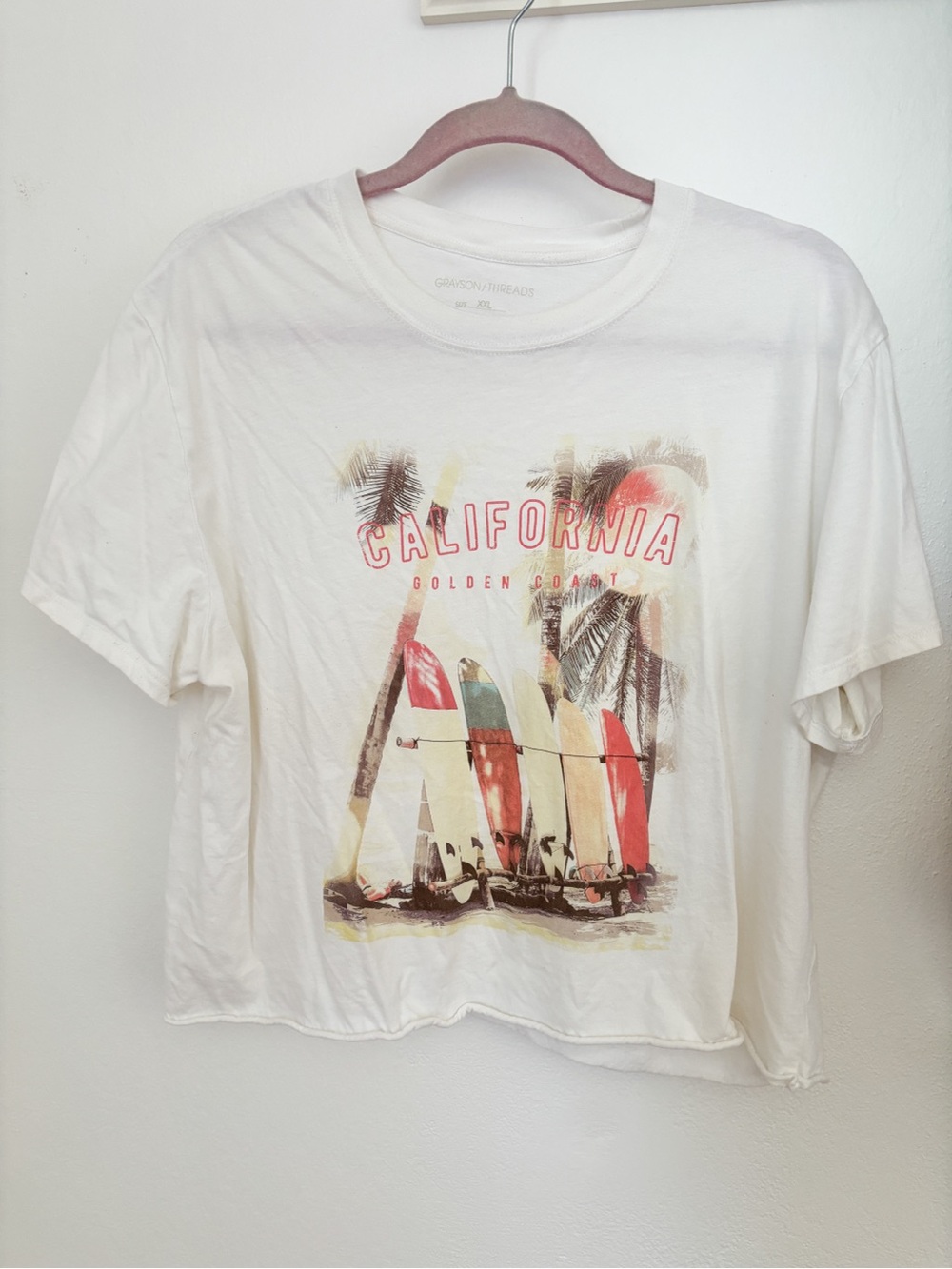 White California Surf Graphic Cropped Short Sleeve T-Shirt Size XXL